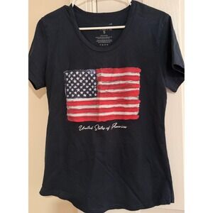 General Standard USA Flag Graphic T-Shirt Navy Blue Cotton Small Made in USA